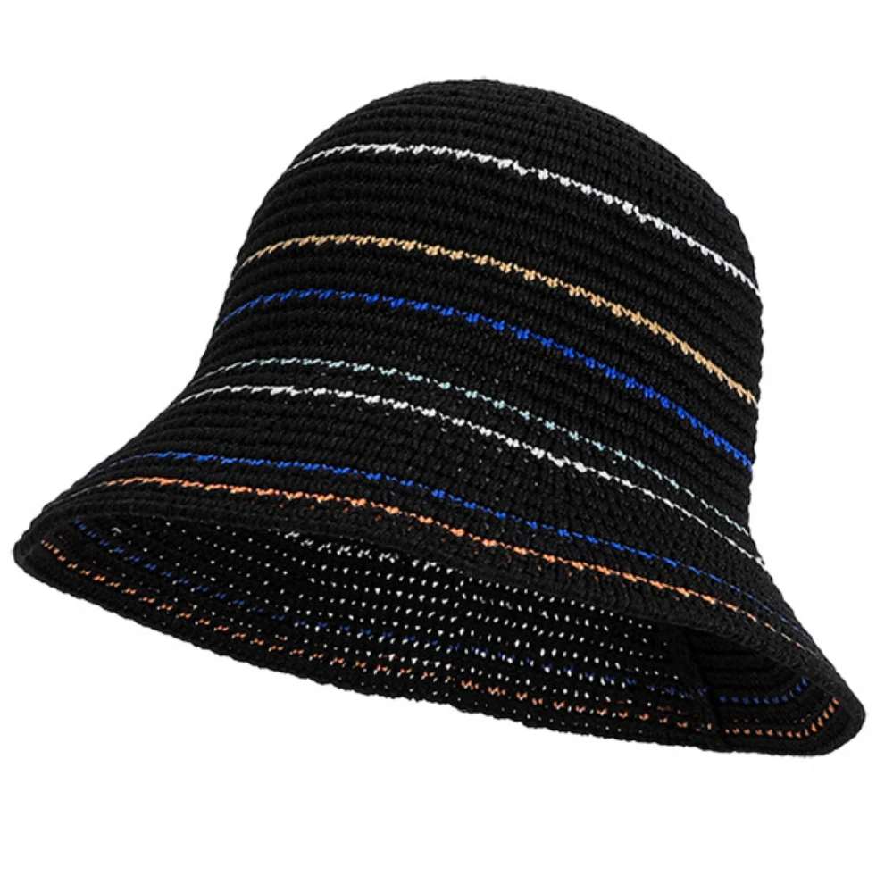 HT5080 Neuer Frühling-Sommer Sonnenhut für Damen, Atmungsaktiver Gehäkelter Strohhut, Breitkrempiger Strandhut, Faltbarer Strick-Bucket-Hat – Detail 6