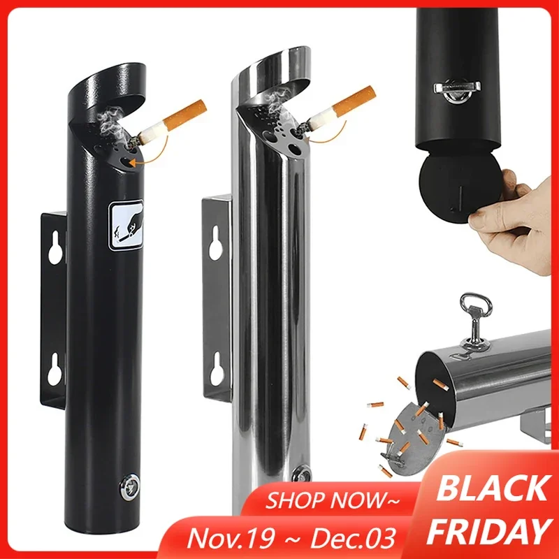 

Black Stainless Steel Cigarette Ash Bin Wall Hanging Smoking Cigarette Ash Tray Bin Outdoor Public Cigarette Ashtrays Silver