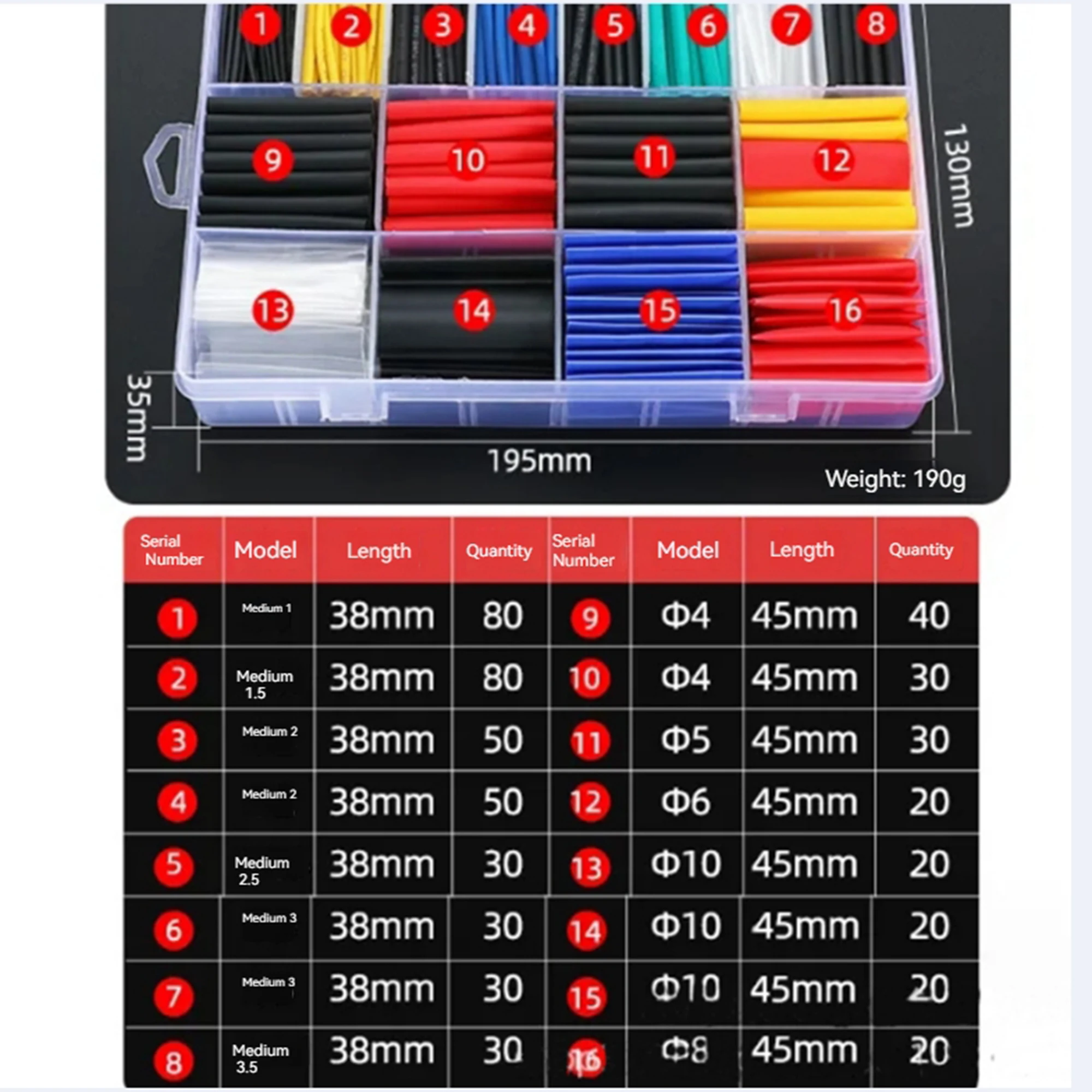 580pcs Boxed Color Heat Shrink Tube, 2 Times Heat Shrink Tube Wire Protection Repair Insulation Sleeve