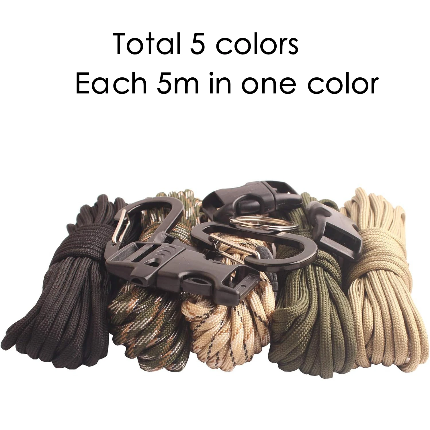 Paracord 550 Bracelets Kit 5m Each Rope Buckles 4mm Paracord for Making Keychain/Bracelet Outdoor/Camping/Gift/Survival/Tactical