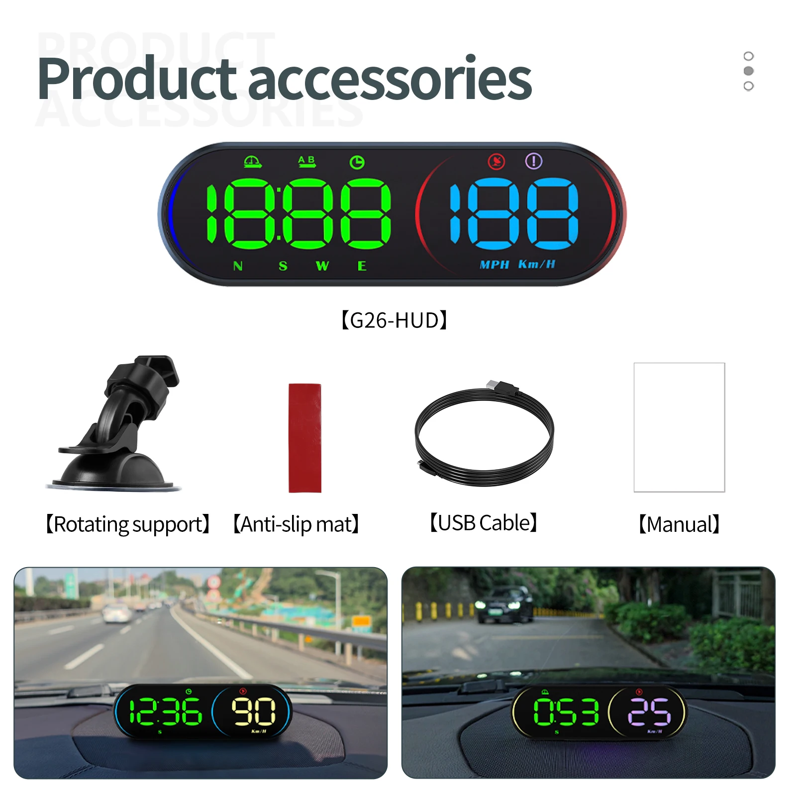 G26 GPS Car Digital Speedometer Auto Head Up Display Compass Number of Satellites Time On Board Computer With Security Alarm