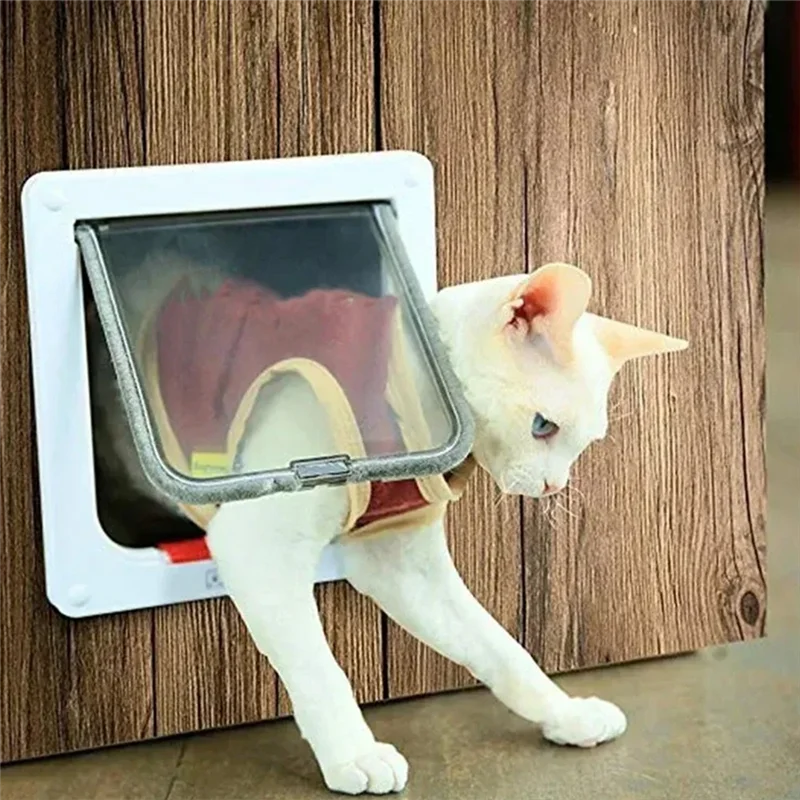 A19Q-chien chat porte à rabat avec serrure de sécurité à 4 voies porte à rabat pour chien chats chaton ABS plastique petite porte pour animaux de compagnie porte chat chiens
