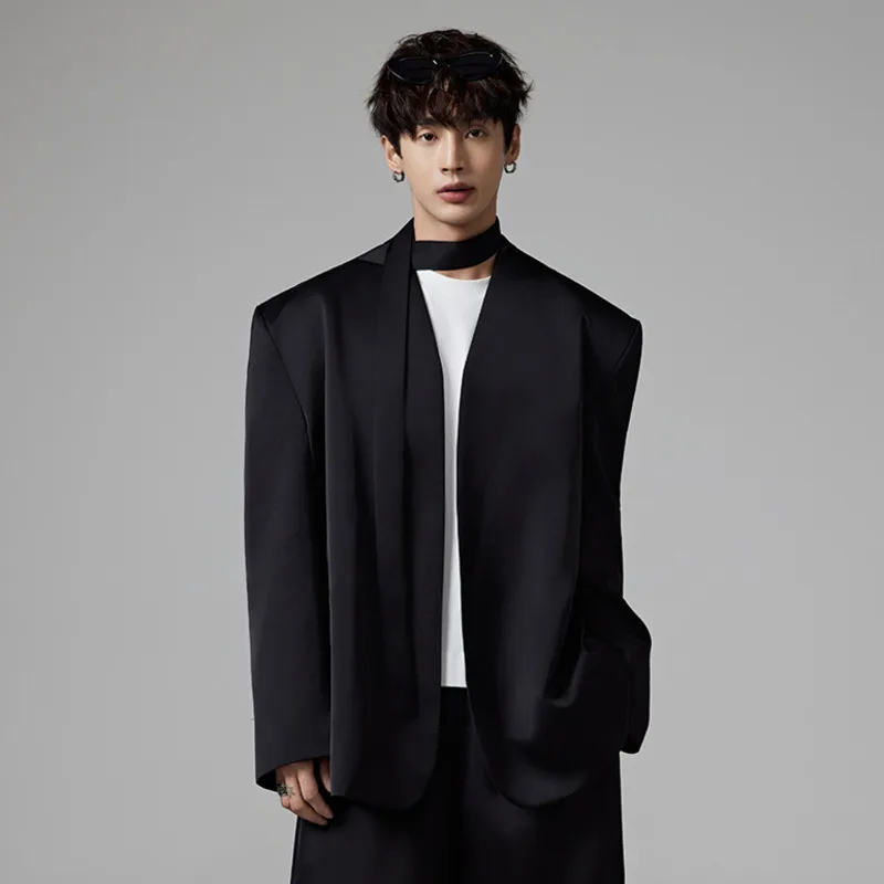 WVGA ربيع الخريف جديد رجل المد الكتف مبطن ثنيات العصرية السترة المتخصصة شيك عادية الشريط مستقيم دعوى السراويل Ins Y2K W13437