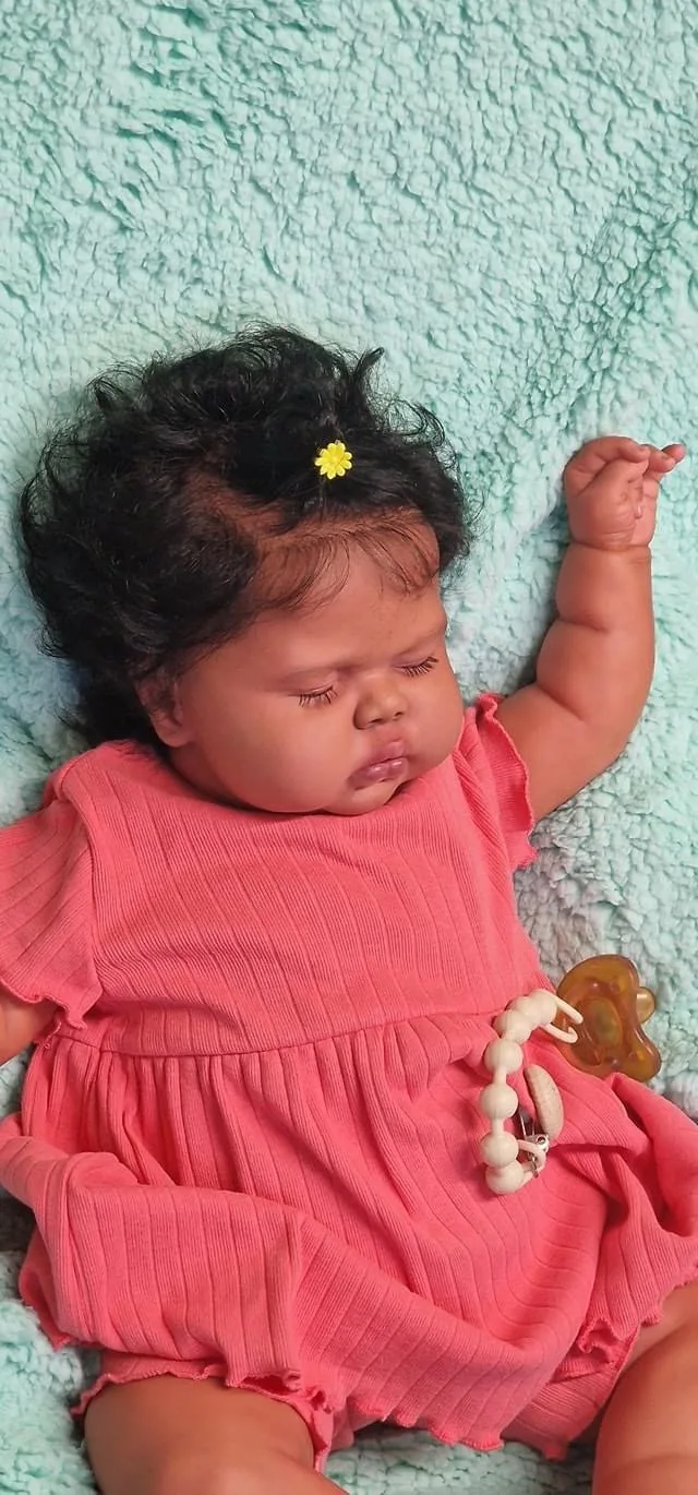 

NPK 24inch Lifelike Reborn Baby Doll Dark Brown Skin Cuddly Toddler Doll with Rooted Hair And Similar Outfit Cloth Body