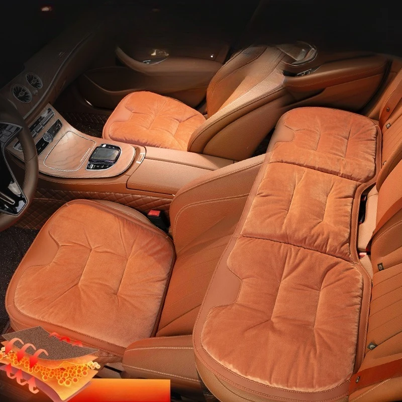 Sarung Jok Mobil Universal Berpemanas untuk Mobil Mewah, Set 3 Buah Depan Belakang, Bulu Halus, Hangat untuk Musim Dingin, Alas Jok Mobil dengan Pemanas Otomatis