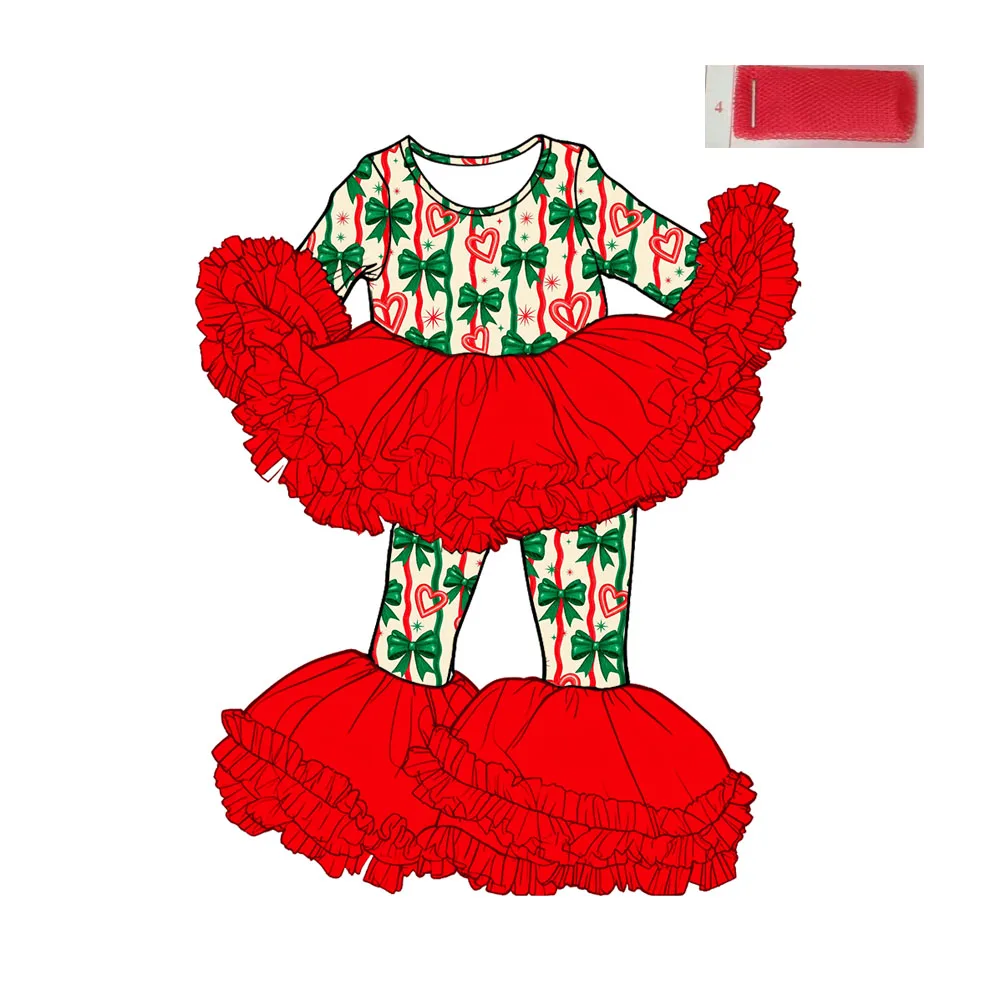 Infant Girl Red Tutu Ruffled Mesh Bell Pants Set Santa Claus Outfit Long Sleeve Boutique Kids Christmas Clothing Girls' Formal O