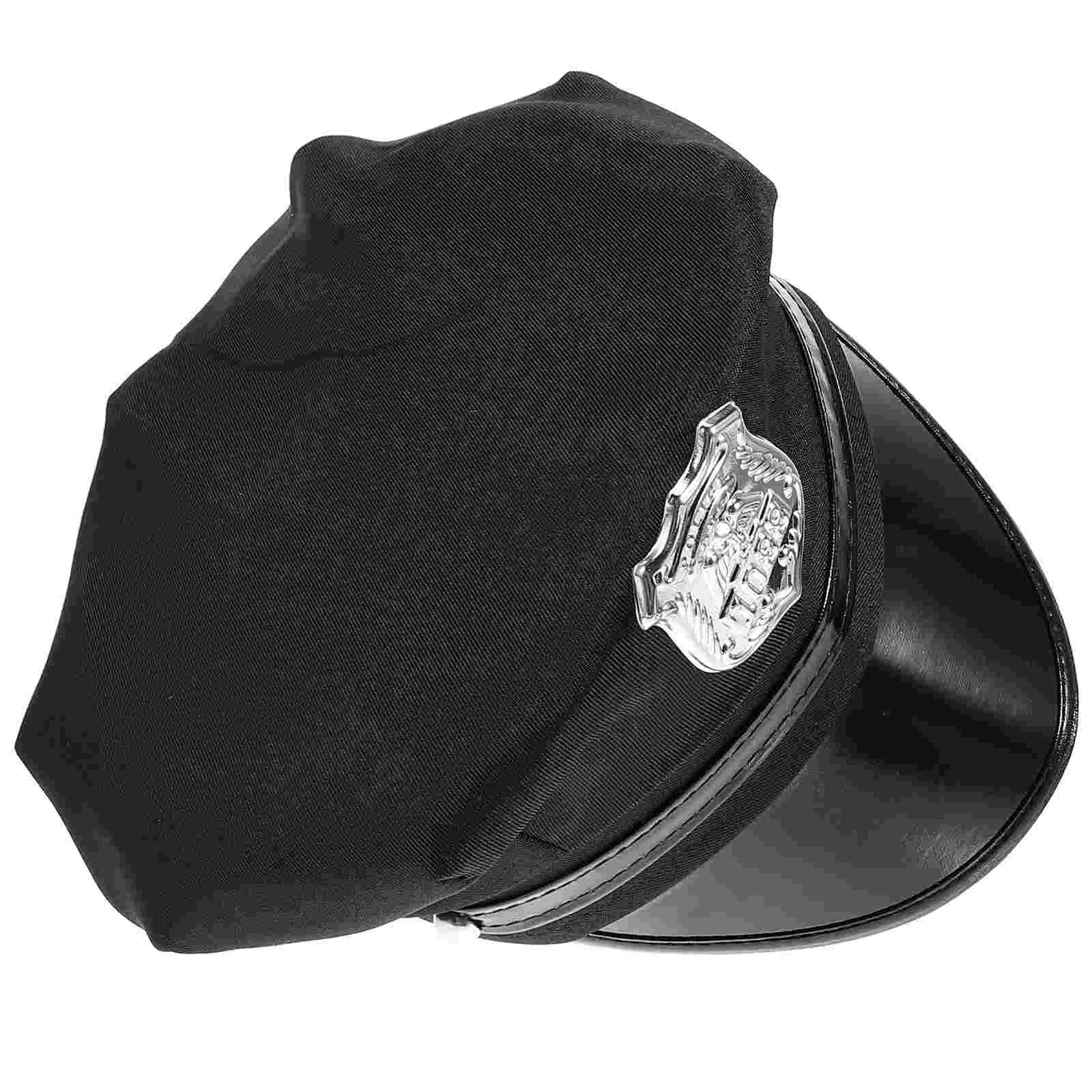 

Halloween Police Hat Black Sequined Pu Cap Caps Aldult Stage Performance Men Apparel