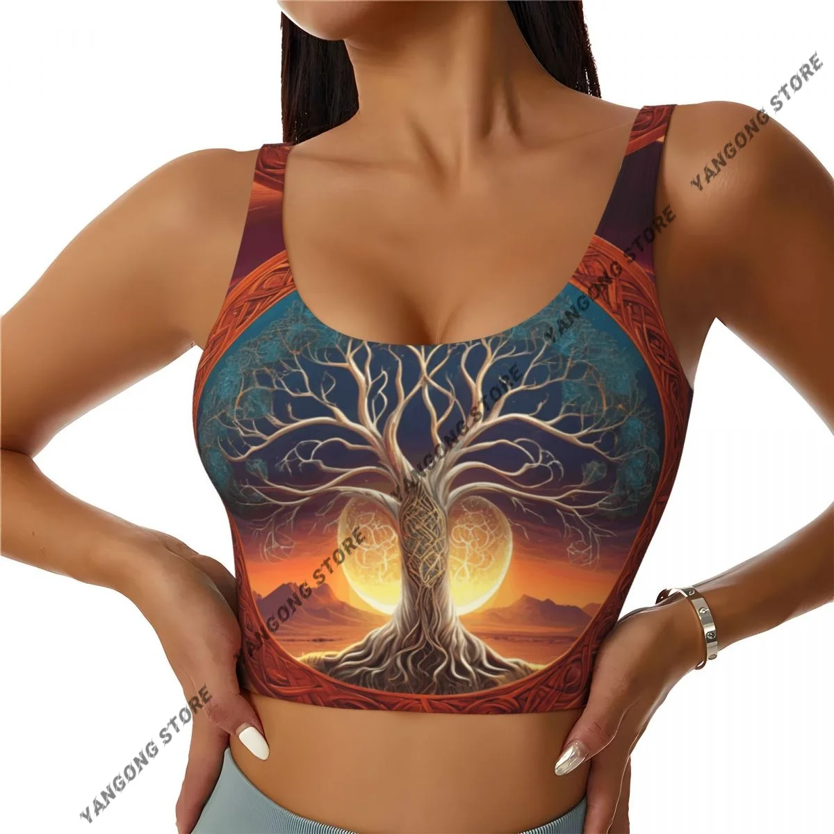 Women Sexy Sports Vest Ancient Yggdrasil Tree Of Life Female Streetwear Sport Lingerie Tee Crop Top