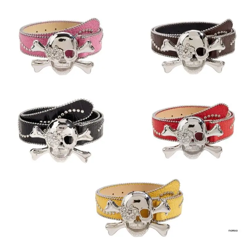 

Fashion Enthusiasts PU Belt for Pant Female Waist Belt with Diamond Skull Buckle