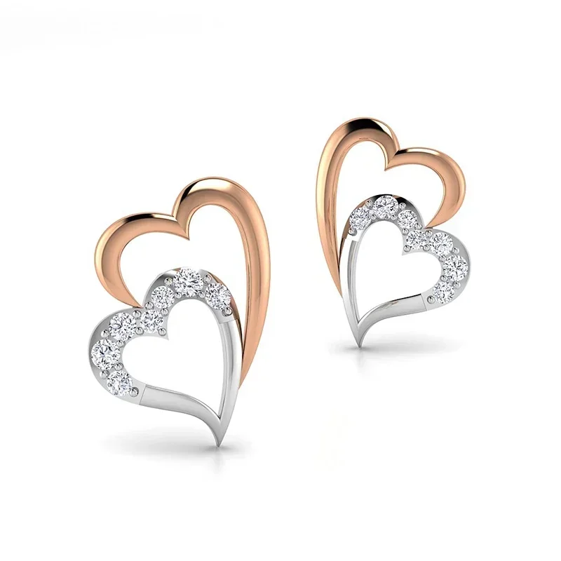 New Romantic Double Heart Earrings with CZ Stone for Women Fresh Style Wedding Engagement Party Accessories Hot Sale Jewelry