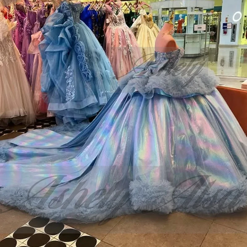 A1538 luxo doce 16 vestidos festa de aniversário rendas apliques plissado grande arco baile de formatura festa de aniversário pageant quinceanera 15 personalizado