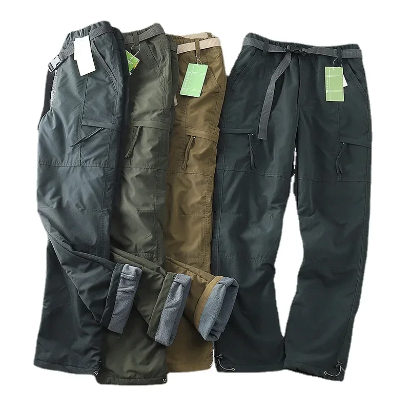 

Outdoor Men's Straight Multi Bag Overalls Camping Hunting Equipment Trousers Germany Windproof Waterproof Plush Soft Shell Pants