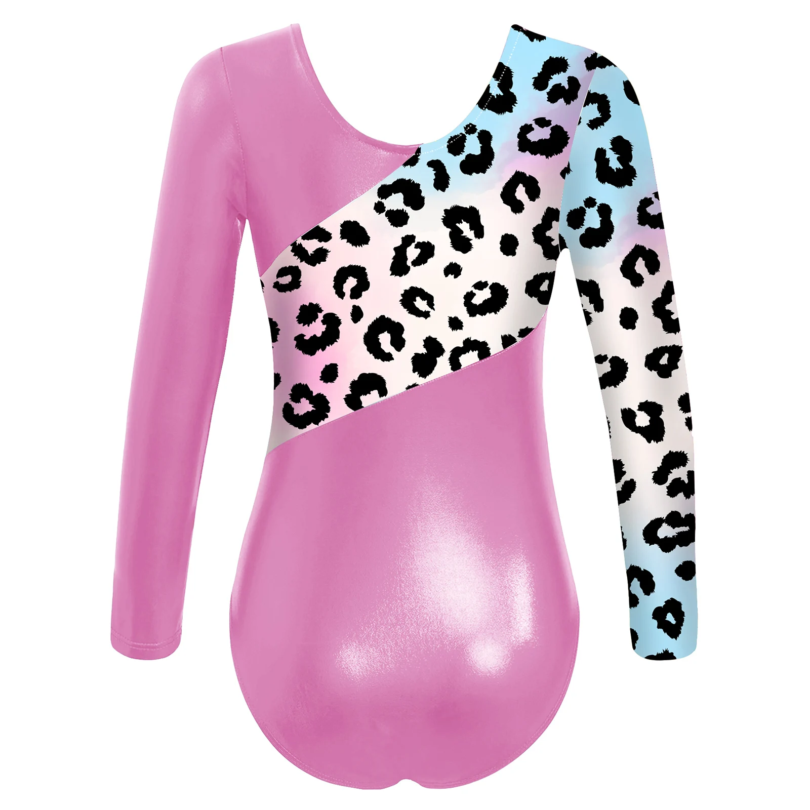 Leotard com collant para menina, collant e collant, design leopardo, manga comprida, macacão para dança ballet