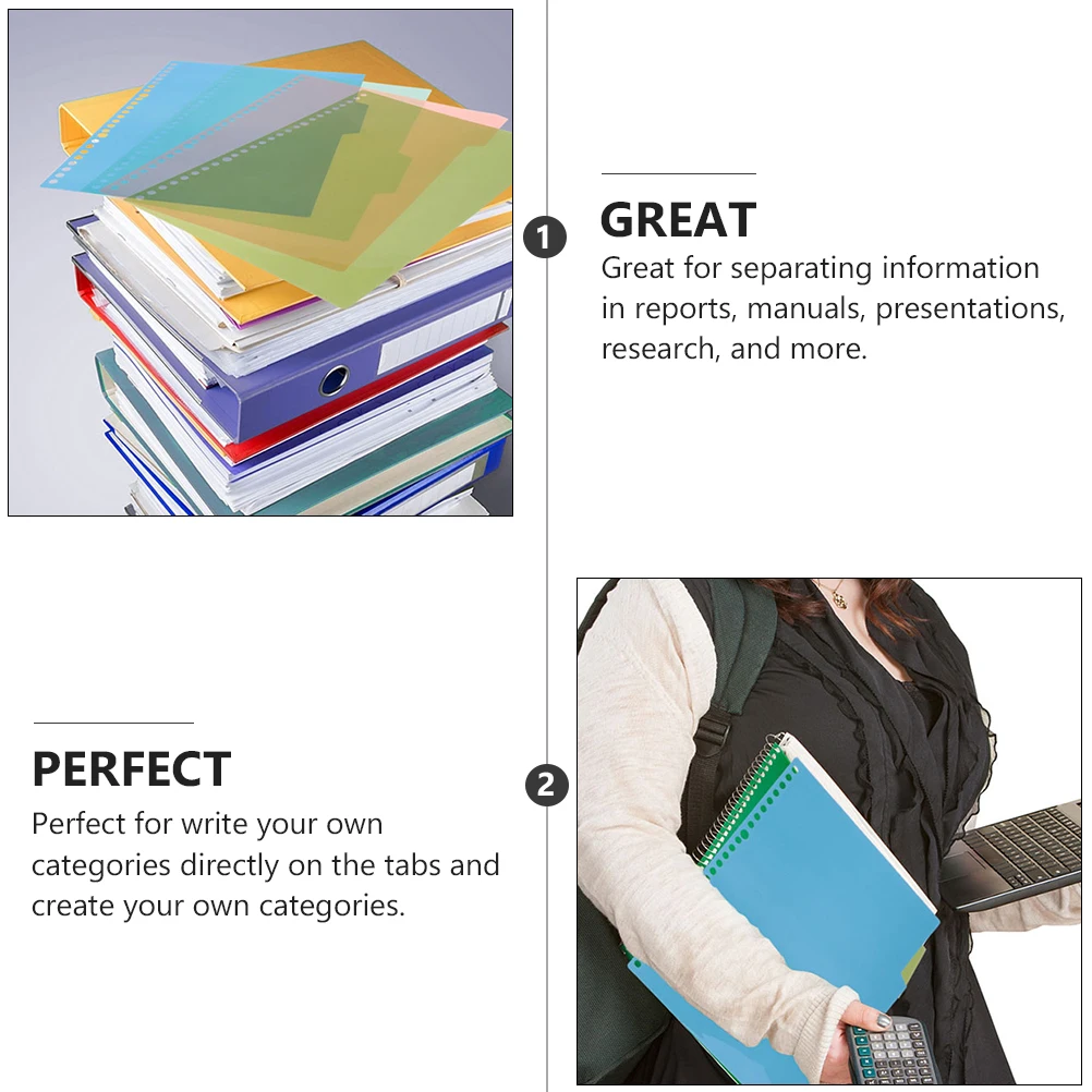 48 Pezzi Divisori Indice Colorati A4 30 Fori Schede Raccoglitore In Plastica Professionale Accessori per Notebook Risparmiare Tempo