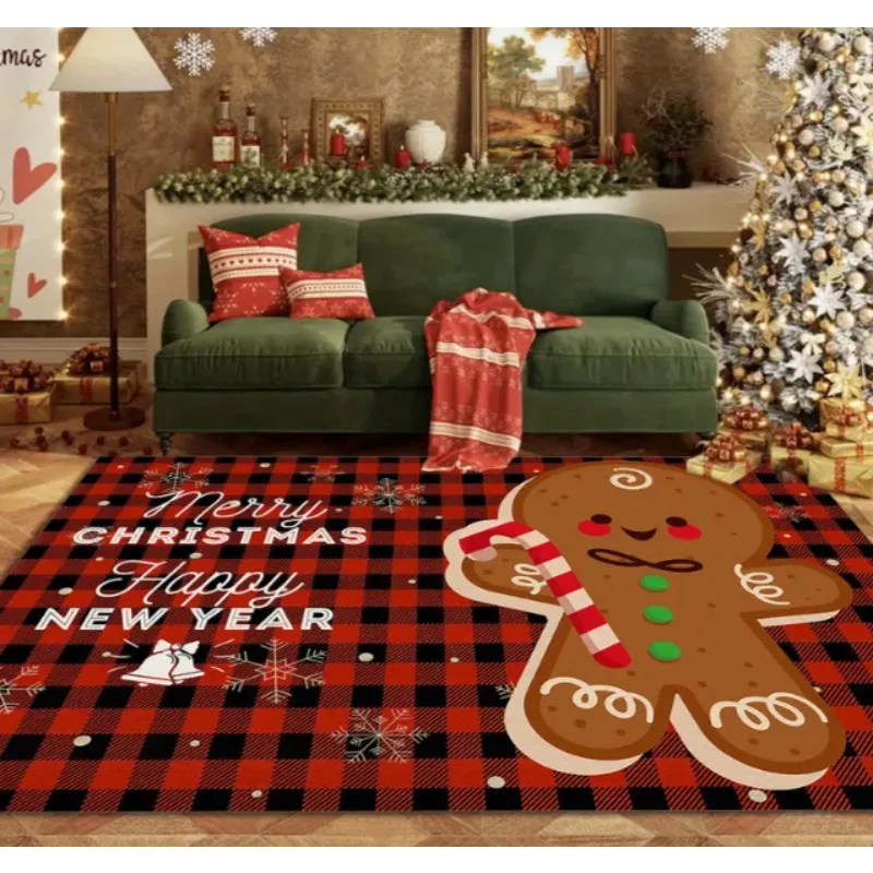 

Christmas Gingerbread Man Candy Striped Area Carpet Polyester Outdoor Carpet Rectangular Living Room Bedroom Terrace Large Mat