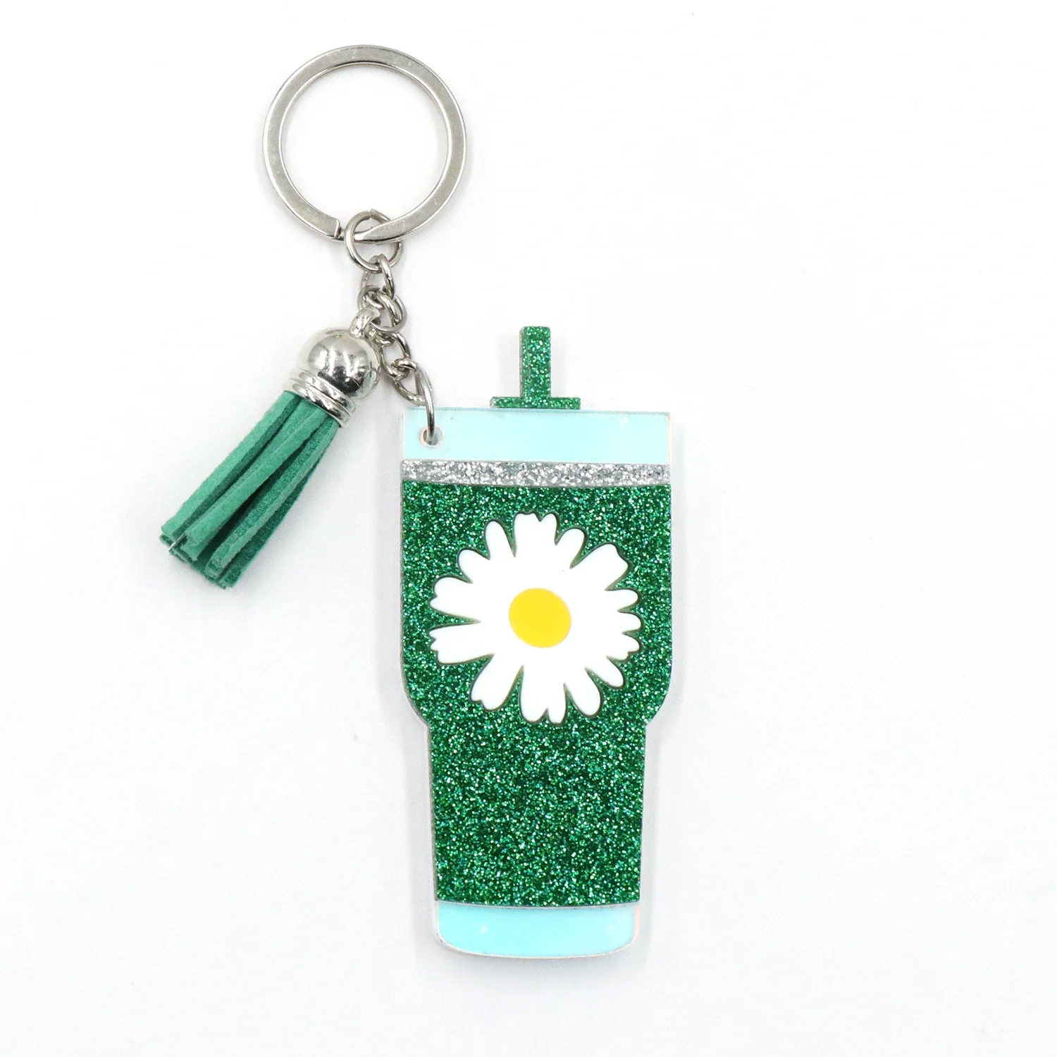 YCXKH1335 Handmade Acrylic Cute Daisy Rolling Cup Keychain UV Printing Gift Keychain for Everyone