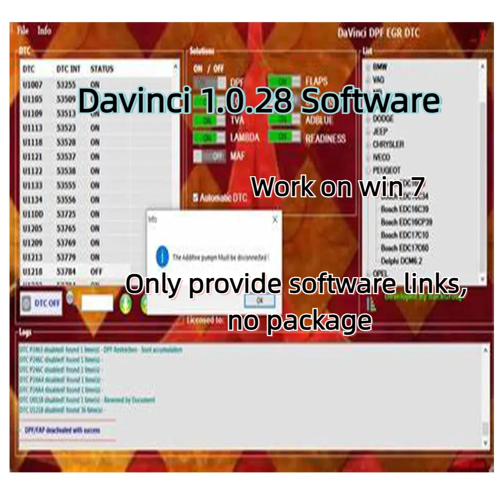 

Da Vinci 1.0.28 software, repair diagnosis, activate unlimited use, run on win 7, after-sales service is guaranteed