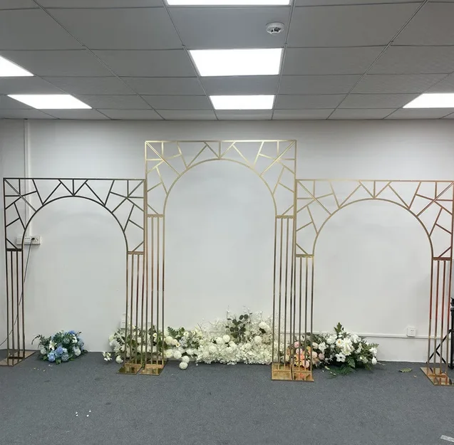 

3PCSWedding Arch Background Frame Party Decoration Frame Stainless Steel Shining Gold DIY Stage Props