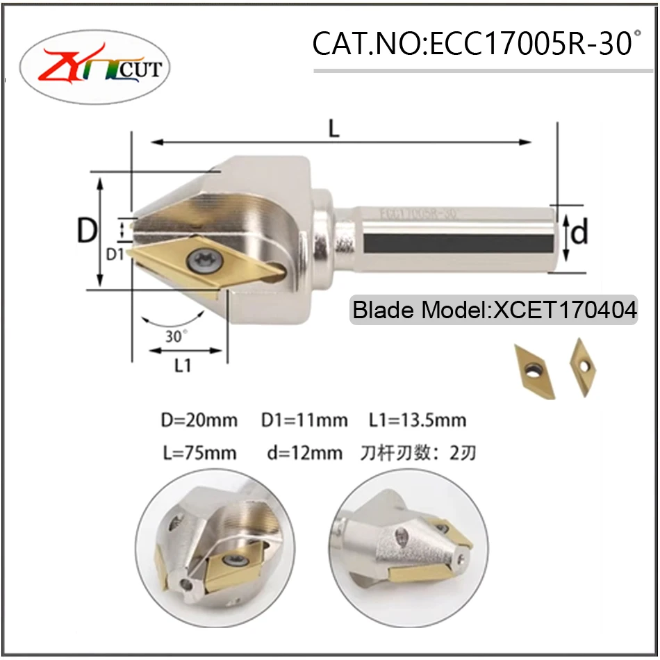 30 45 60 degree ECC17005R C12 chamfering tool holder high quality CNC milling cutter suitable for XECT170404 pin milling inserts