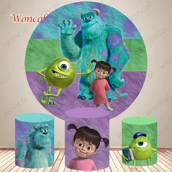 Monsters, Inc. Round Backdrop Girls Birthday Backdrop Mike Wazowski James P. Sullivan Boo Cylinder Cover Baby Shower Photo Prop