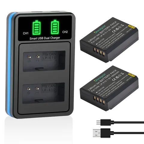 UWayor LP-E10 LPE10 Battery with LED Charger for Canon EOS Rebel T3 T5 T6 T7 T100 Kiss X50 X70 X80 EOS 1100D 1200D 1300D 1500D