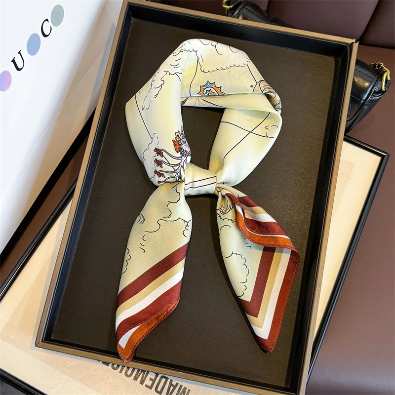 

65cm 100% Twill Silk Square Scarf for Women Neck Tie Neckerchief Double side Female Foulard Headband Hijab Shawl Bandana