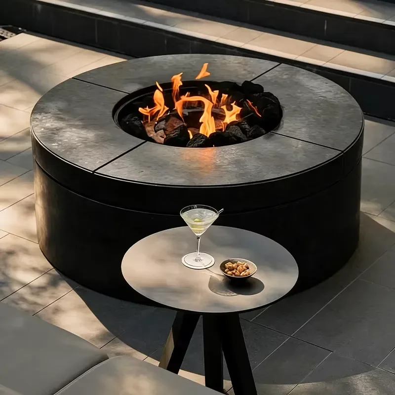 【CHIMU HOME】Modern Stainless Steel Tabletop BBQ Grill Wood Pellet Burning Stove Custom 800mm Desktop Cooking Fire Pit