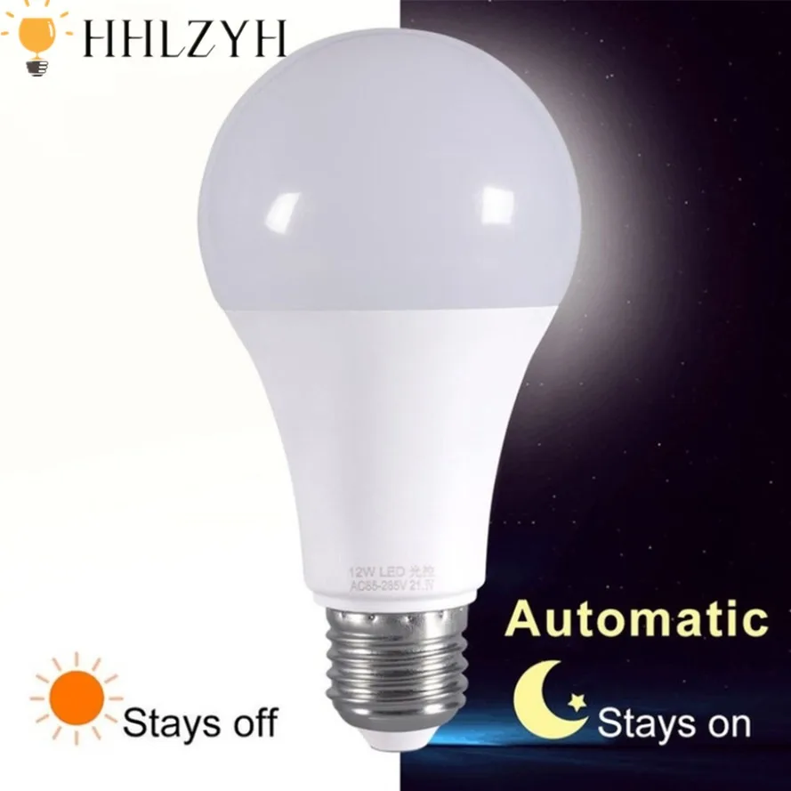 HHLZYH E27 Dusk To Dawn Sensor LED Light Bulb 5W 7W 9W 12W AC 110V 220V 85-265V Day Night Light Auto ON/OFF LED Smart Lamp