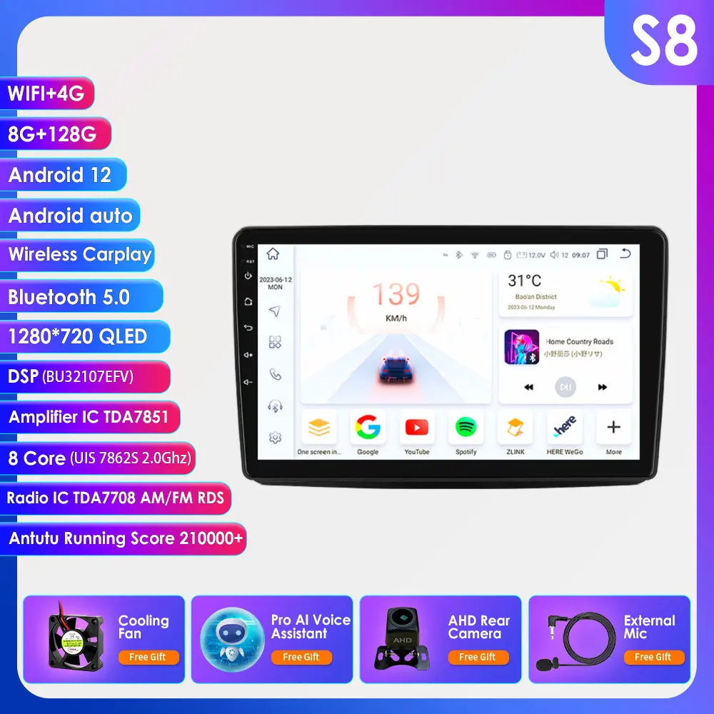 Draadloze Carplay Android13 Autoradio Voor Fiat Panda 2003-2012 Auto Multimedia GPS Speler 4G-LET 2din autoradio 7862 360 Camera