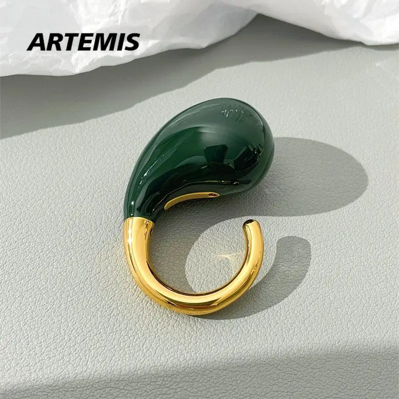 

Europe America Famous Designer Brand Blackish Green Water Drop Charm Ring Women Luxury Jewelry Trend