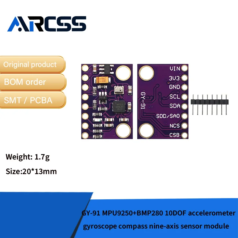 GY-91 MPU9250 + BMP280 10DOF وحدة استشعار بوصلة جيروسكوب التسارع
