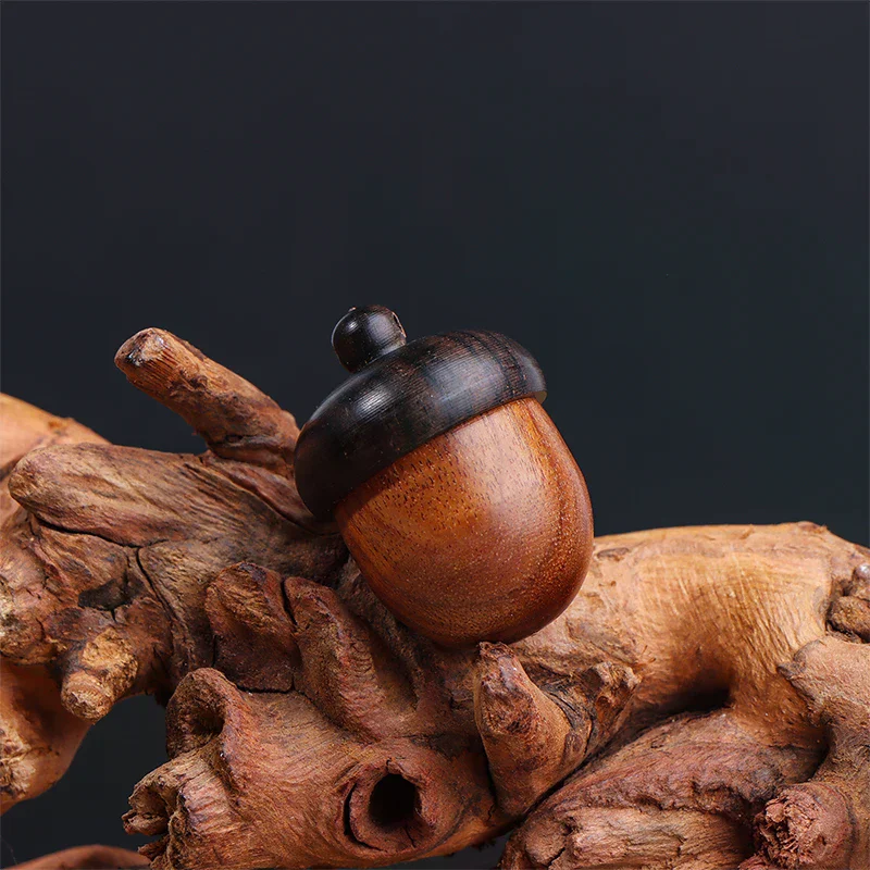 Mini Solid Wood Pill Case Portable Tablets Storage Sealed Can Acorn Shape Sandalwood Medicine Box Container Key Chain Phial 1pcs