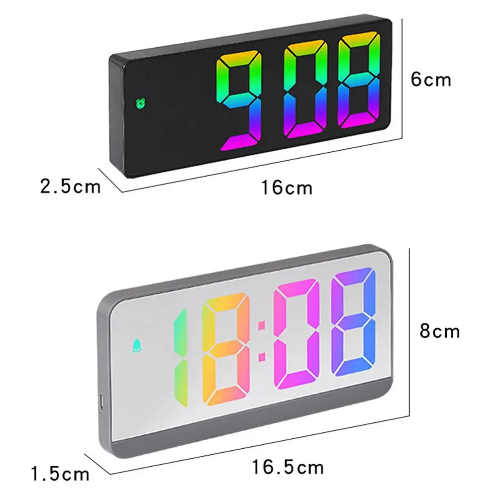 LED Digital Colorful Screen Alarm Clock 12/24 Hours Adjustable Brightness Desk Electronic Clocks For Home Bedroom Office Decor