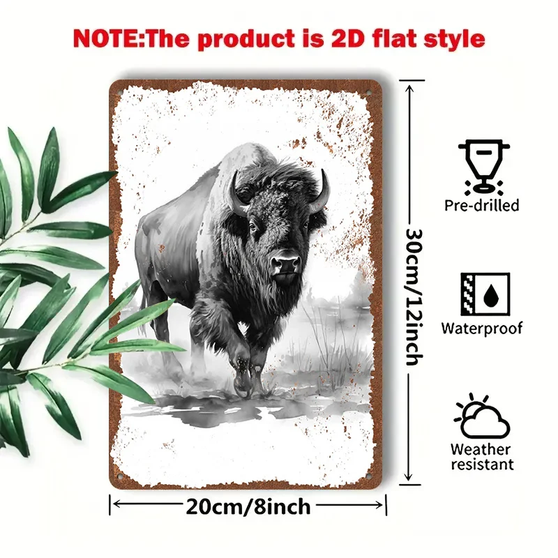2D Flat - 1pc 2D[Flat] Metal Sign Retro Tin Painting: Magnificent Bison Galloping, 8X12 Inches/20X30 Cm, Suitable for Living Roo