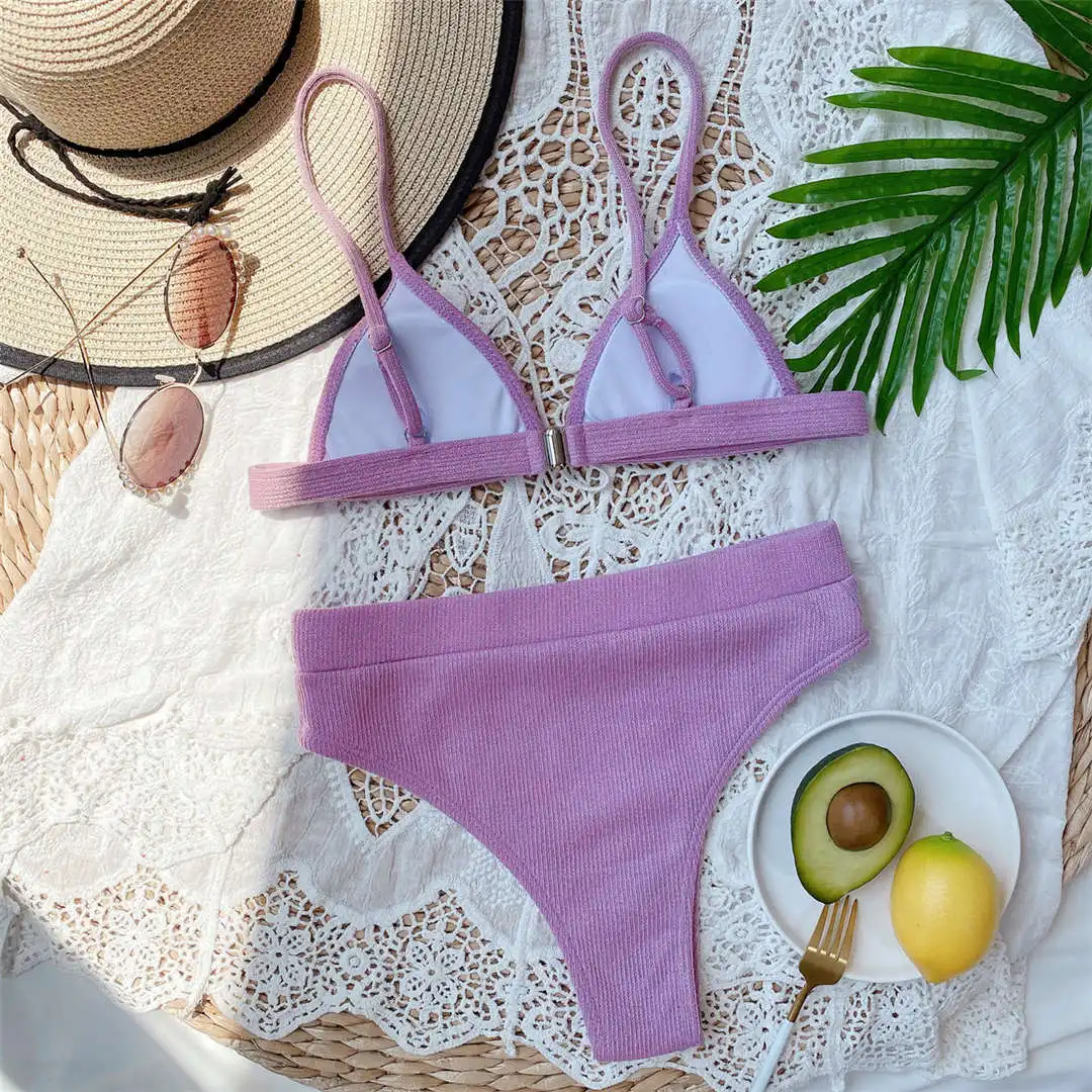 S - XL Sexy Damen-Badeanzug, Bikini mit hoher Taille, zweiteiliger Bikini-Set, gerippter Badeanzug, Badebekleidung, Modell V2328 – Detail 29