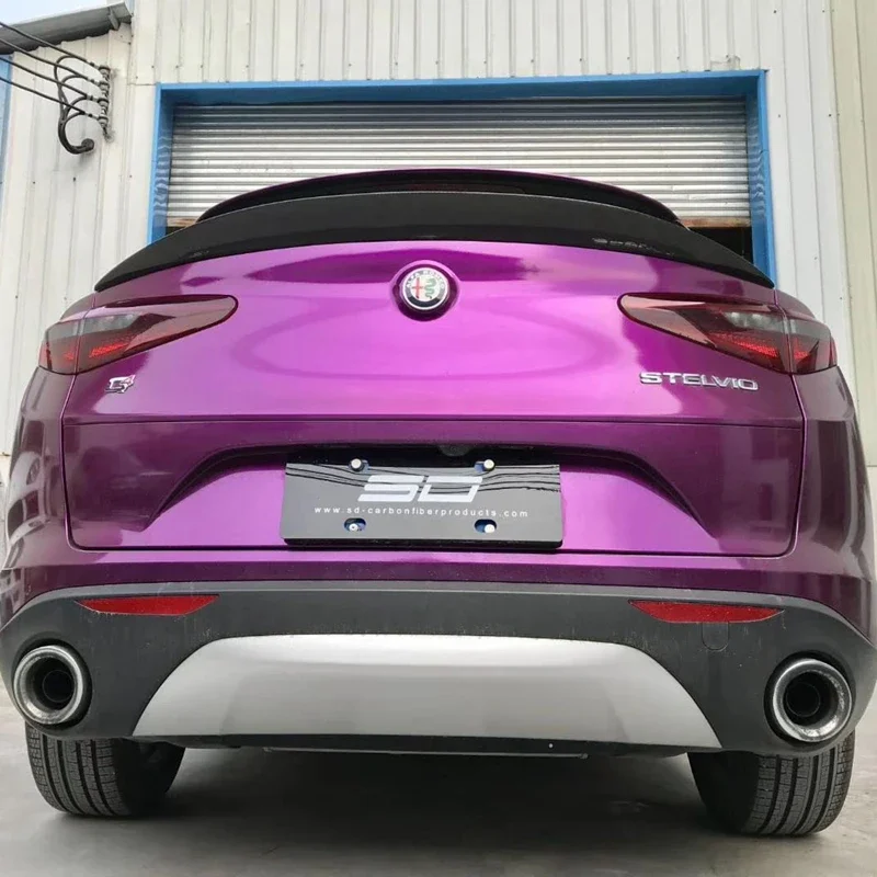 For Alfa Romeo Stelvio Spoiler Carbon Fiber Rear Trunk  Black Finish Quadrifoglio Verde  2017 - 2018