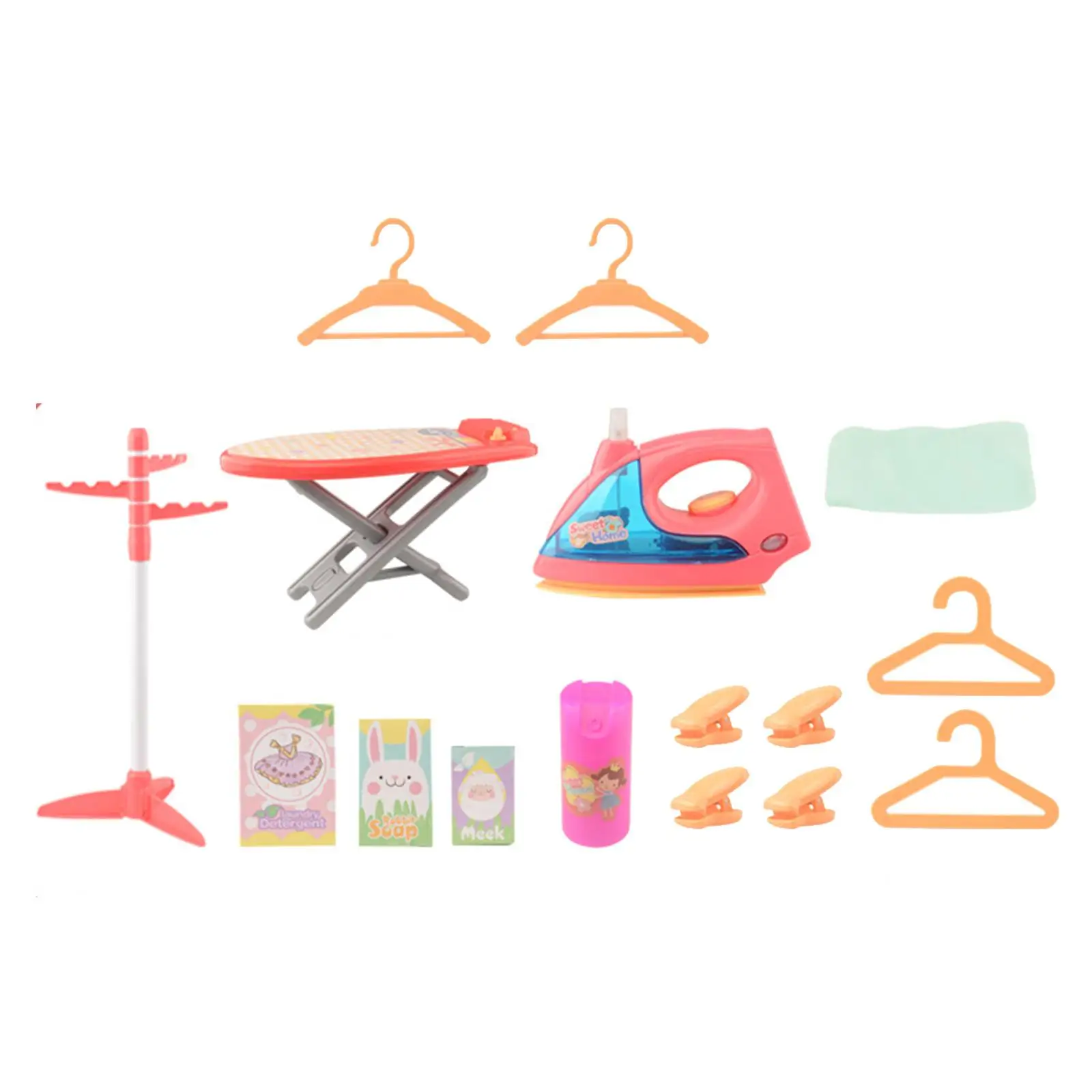 Pretend Laundry Set, Iron and Hangers Toy, Pretend Play Housekeeping with Lights