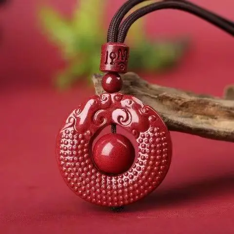 Natural cinnabar Kowloon Guanyin has Yu Shuanglong play beads Yulong Guanyin men's and women's pendants and necklaces