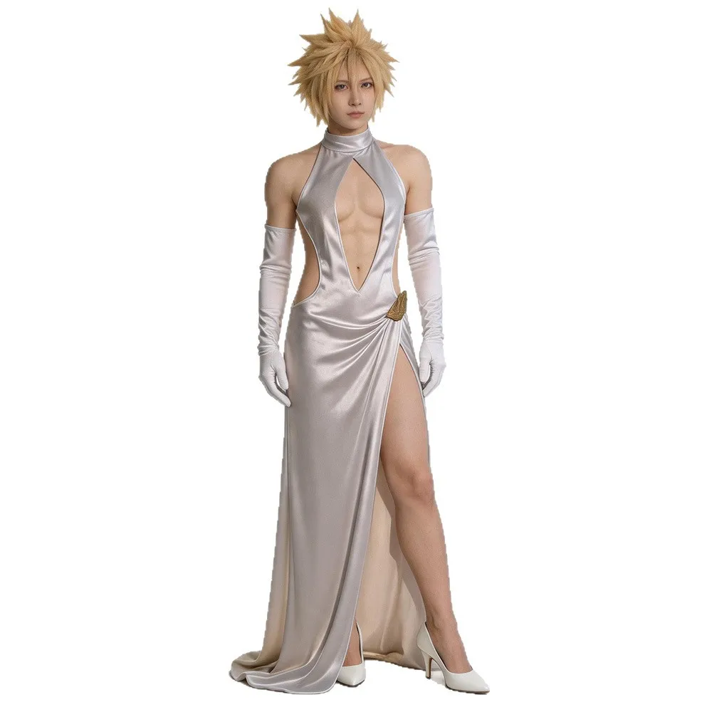 FF7 Cloud Strife Cosplay Fantasy White Dress Anime Game Fantasy of Final VII Men Women Costume Disguise Halloween Female Outfits view 2