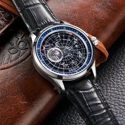 OBLVLO Top Brand Automatic Mechanical Watch for Men Luminous Earth Star Watch Waterproof Leather Strap GC