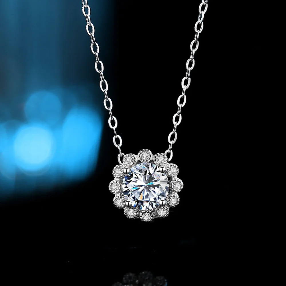 

1 Carat Moissanite Necklace For Women S925 Sterling Silver Sun Flower Women's Engagement Wedding Jewelry Necklace Christmas Gift