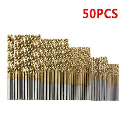 New 50Pcs HSS Titanium Coated High Speed Steel Twist Drill Bit Set Tool 1.0mm/1.5mm/2.0mm/2.5/3.0mm Hand Tools Power Parts Gold