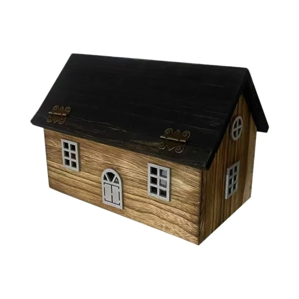 Retro Wooden House Tissue Box Waterproof Handmade Solid Wood Paper Box Decorative Simple Storage Box Interior Design