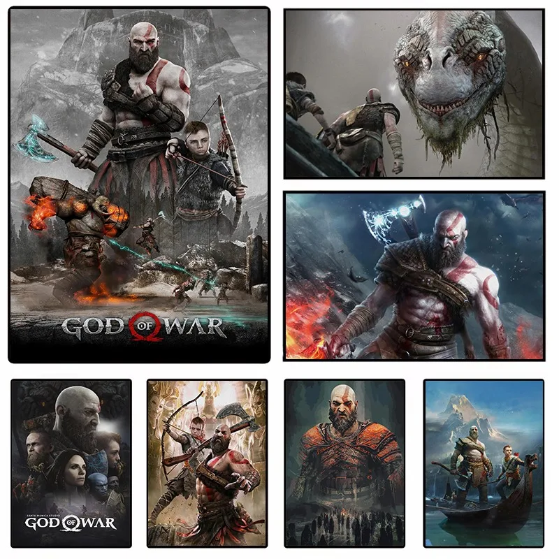 God of War Action Adventure Game Poster Greek Mythology Kratos Atreus Canvas Painting Wall Art Living Room Home Decoration Gift