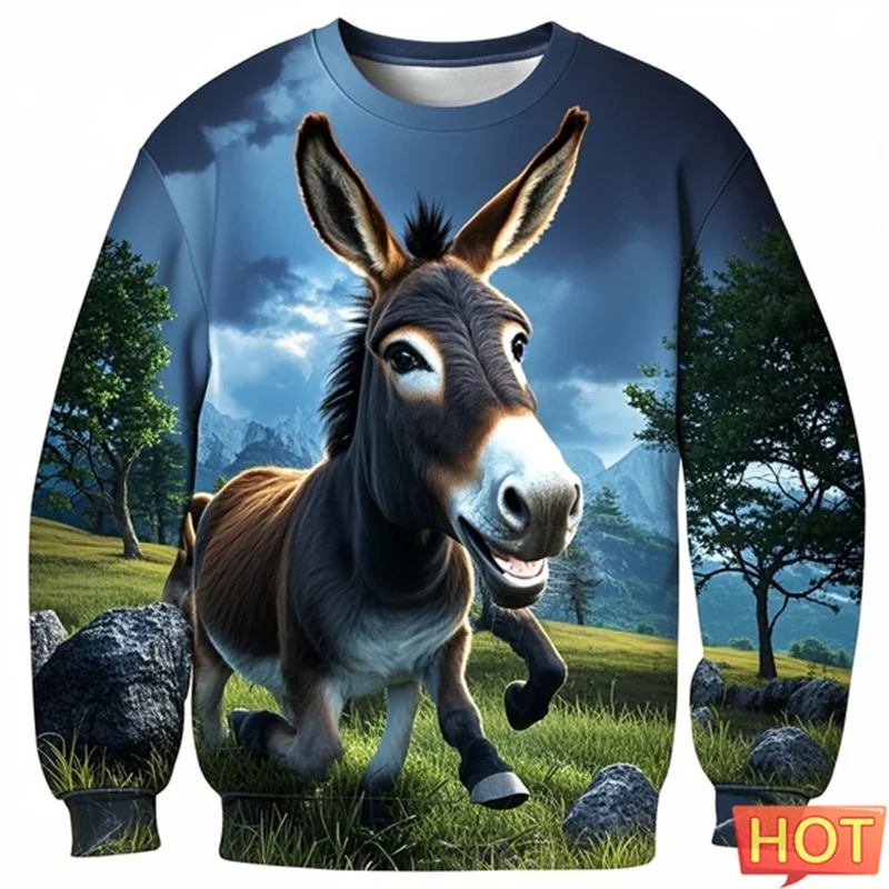 Donkey 3D Print Cartoon Oversize Sweatshirts Fashion O-neck Outdoor Pullover Women Children Clothes New In Hoodies & Sweatshirts