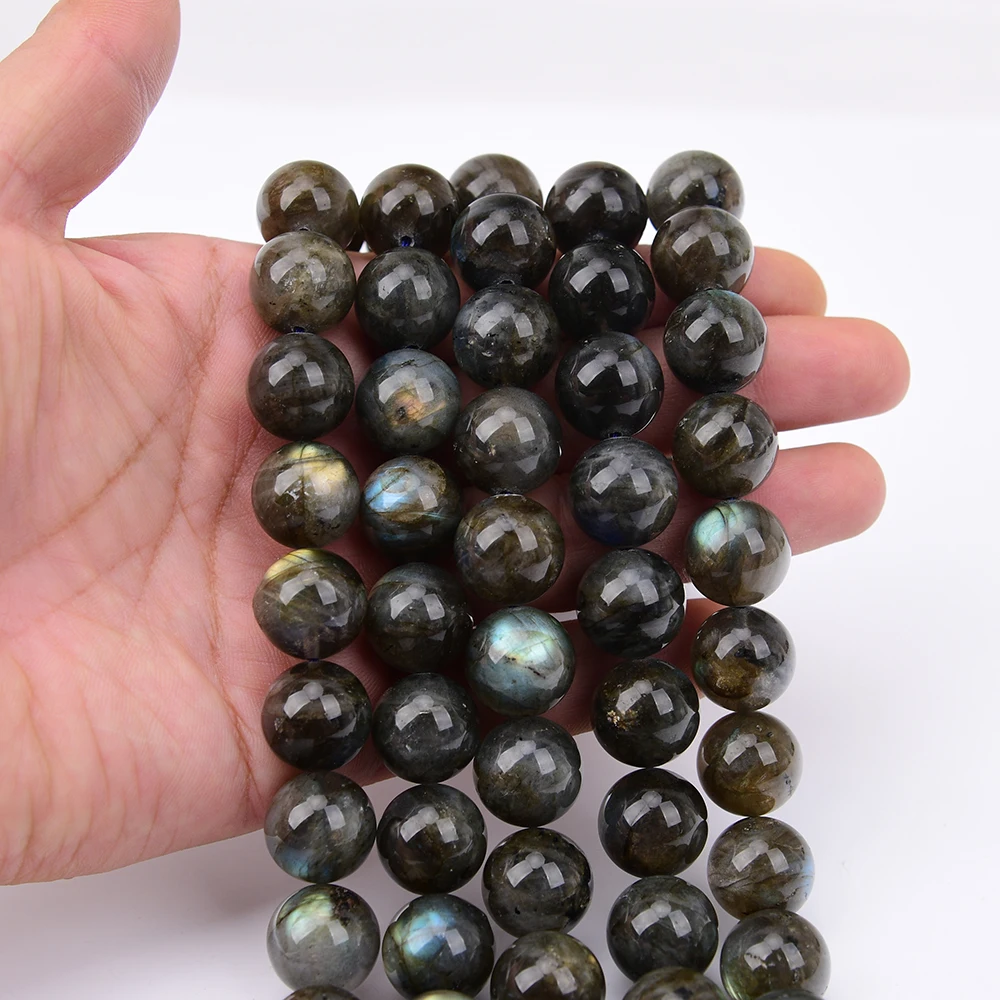 APDGG Big 16mm A+ Natural Gray Labradorite Shining Stone Smooth Round Loose Beads 16