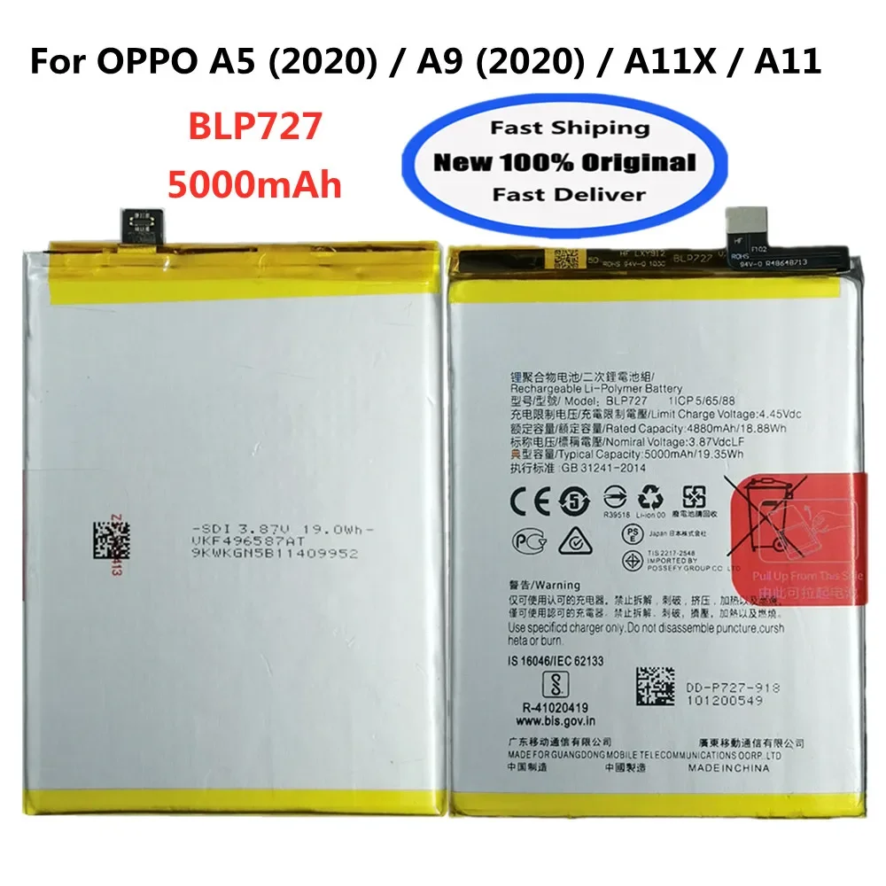 BLP727 Original Battery For Oppo A5 2020 / A9 2020 A11X A11 CPH1937 CPH1939 CPH1931 CPH1933 CPH1935 CPH1943 CPH1959 5000mAh