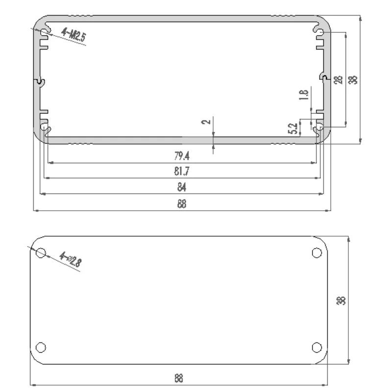 バッテリー回路基板シェル用アルミニウムプロファイル,合金ベース用,120x88x38mm