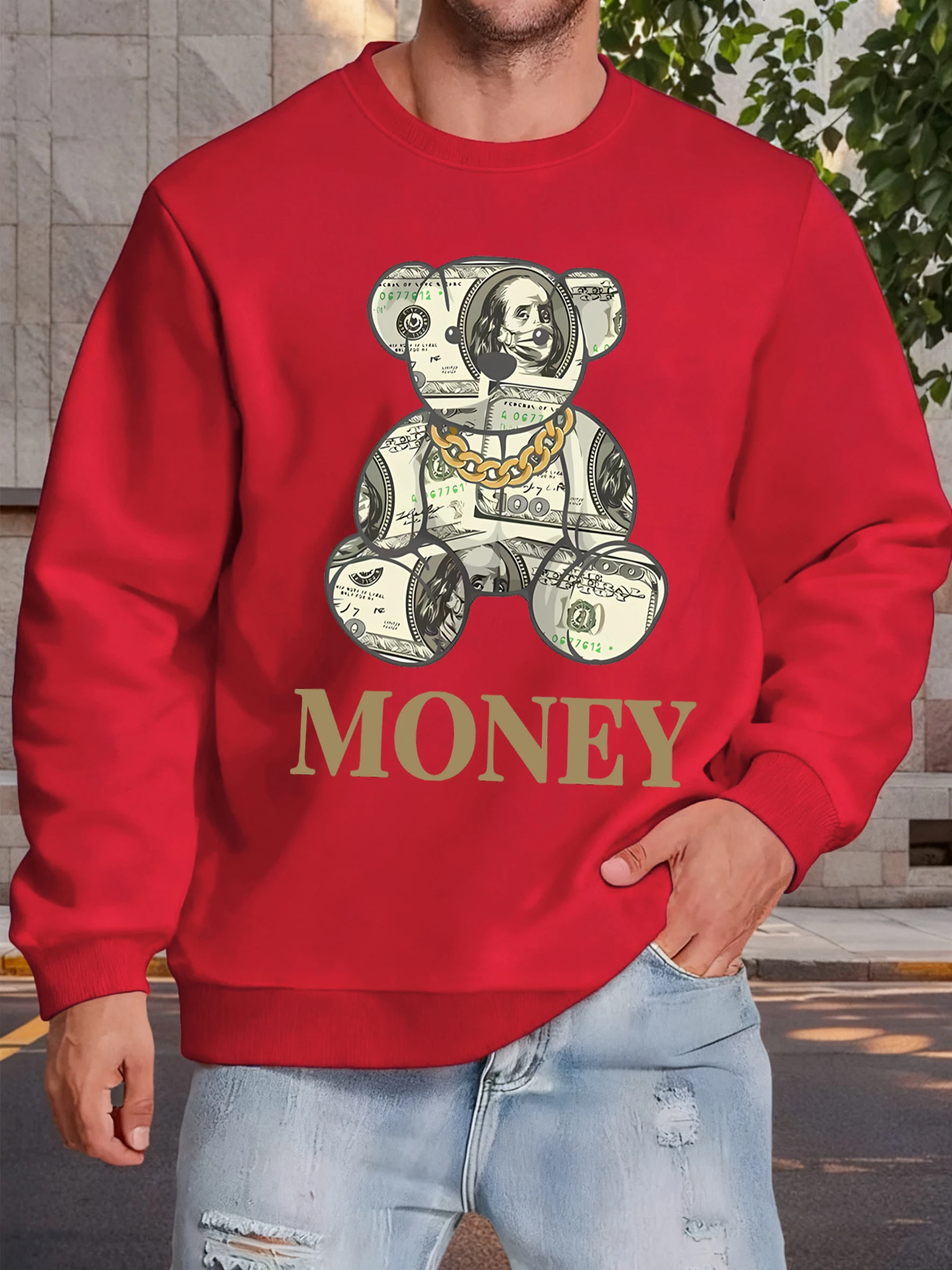 

Мужская толстовка с принтом супер богатого мультяшного медведя, осенняя свободная одежда, универсальный повседневный пуловер, мужской флисовый мягкий спортивный костюм