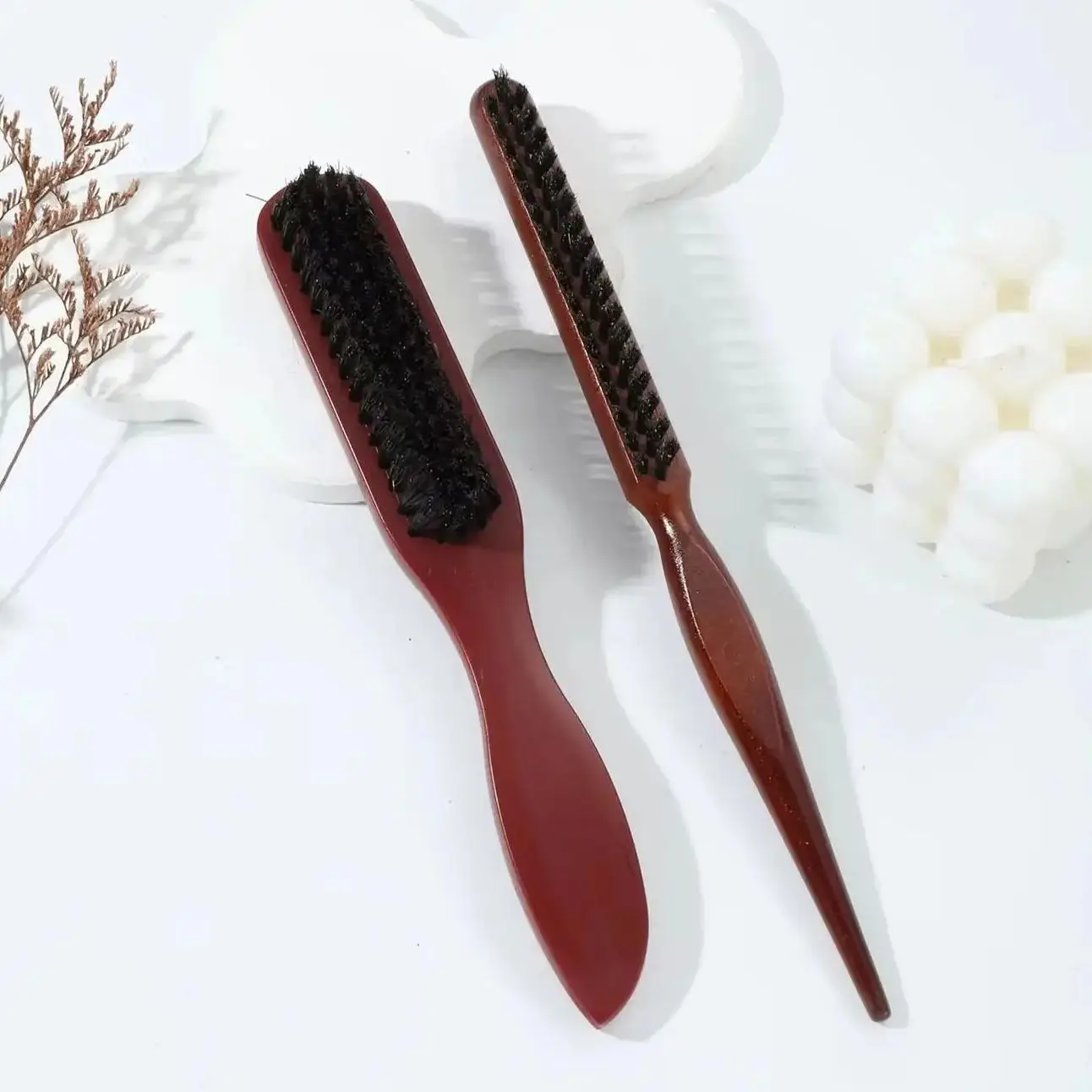 

2pcs anti-static professional soft bristle wood handle beard brush barber shaving brush comb Special for real hair wigs